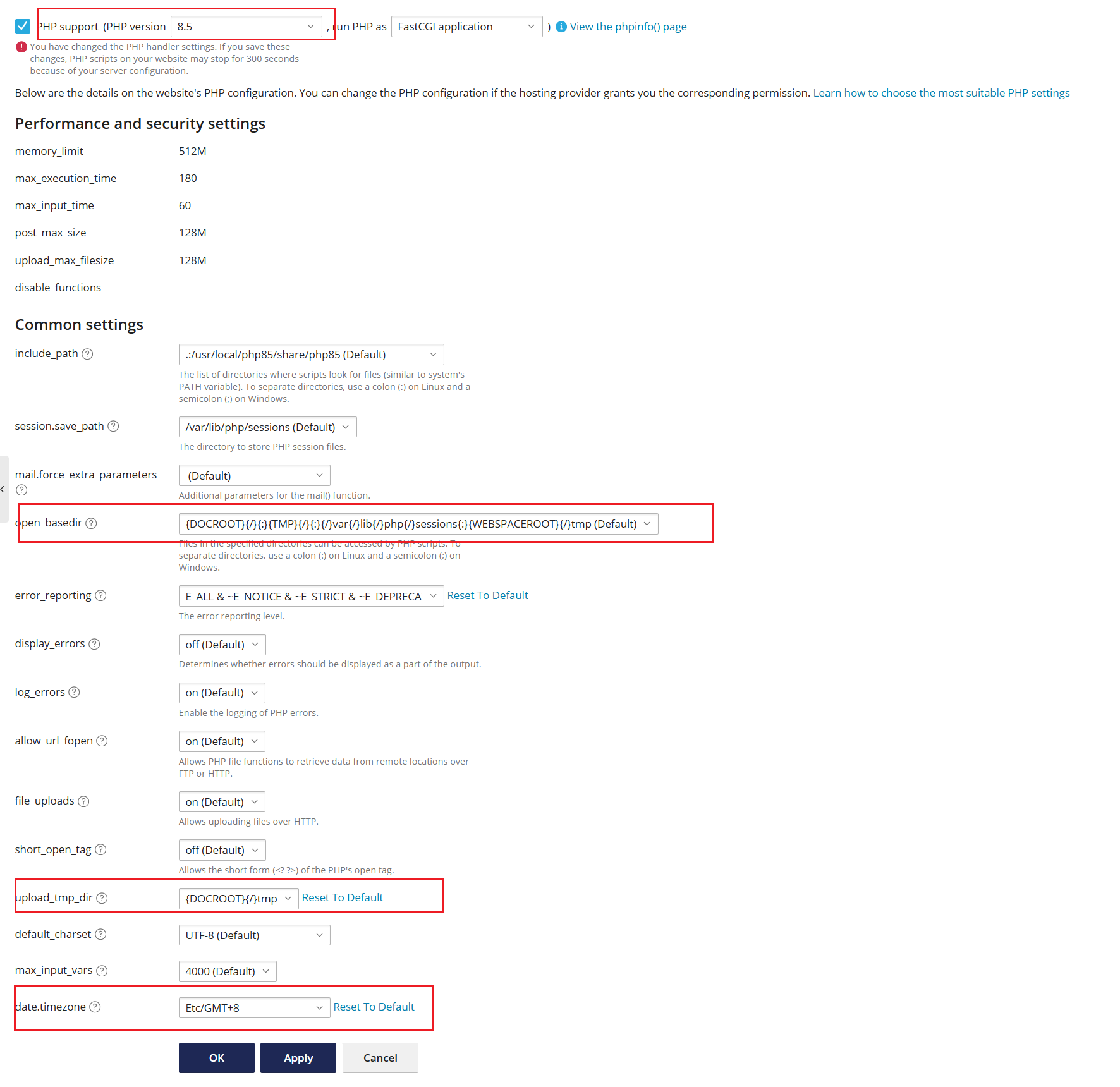 图五:PHP 配置详情